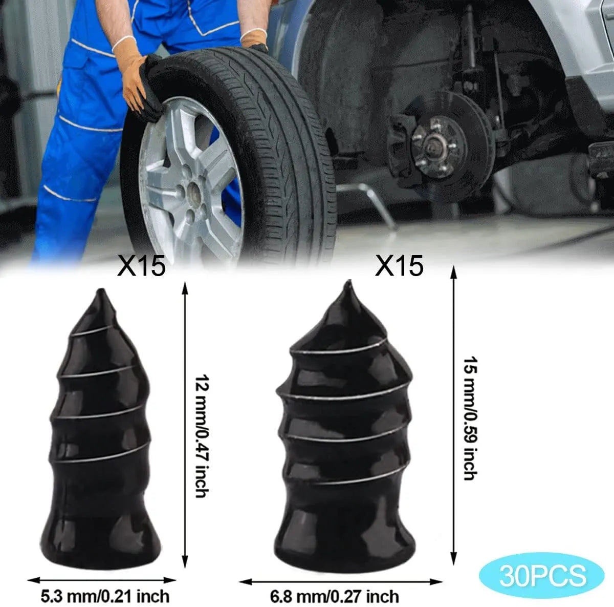 Tire Repair Rubber Nails Kit with 2 Sizes + Free Screwdriver Included