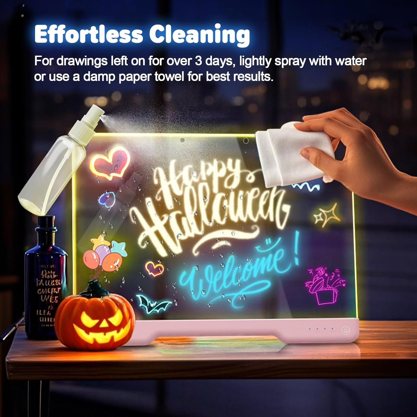 🔥50% OFF Black Friday |Led Drawing Board For Kids-Acrylic Dry Erase Light-Up Board with Stand Markers Wipes Spray Bottle