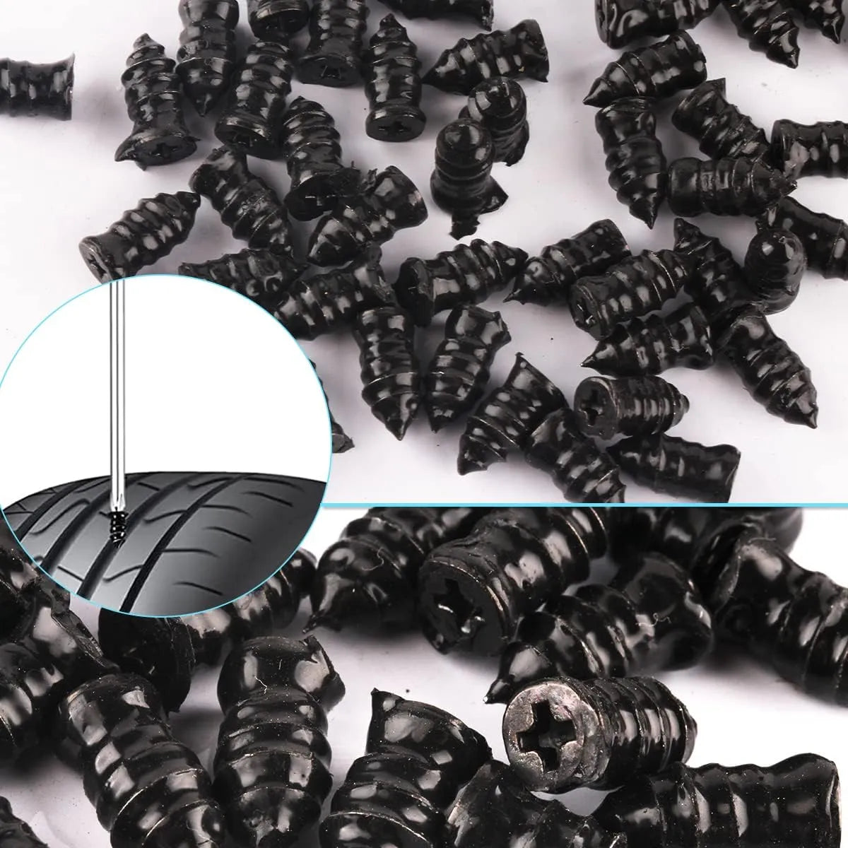 Tire Repair Rubber Nails Kit with 2 Sizes + Free Screwdriver Included
