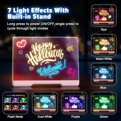 🔥50% OFF Black Friday |Led Drawing Board For Kids-Acrylic Dry Erase Light-Up Board with Stand Markers Wipes Spray Bottle