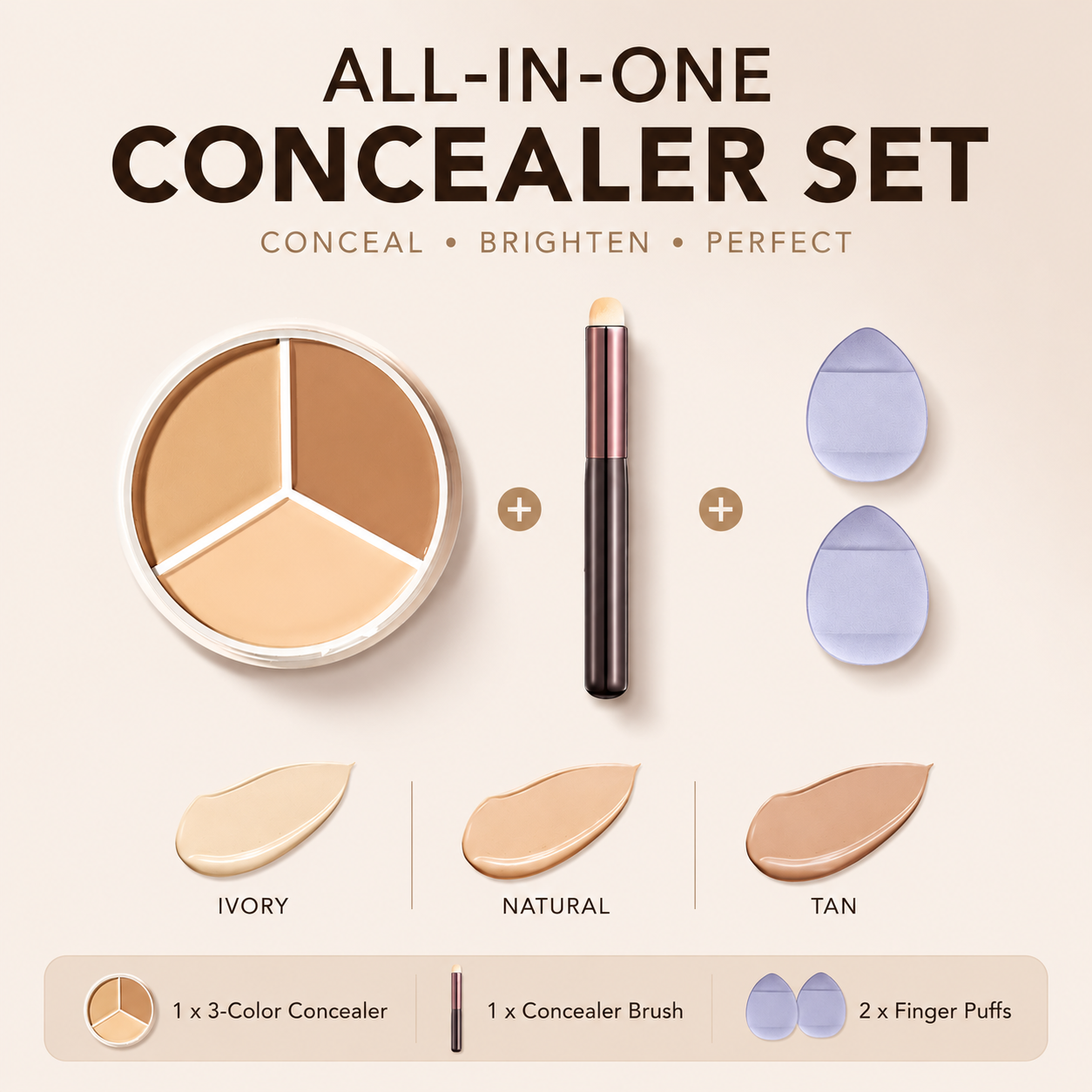 ✨3-Color Concealer & Corrector Palette – Full Coverage